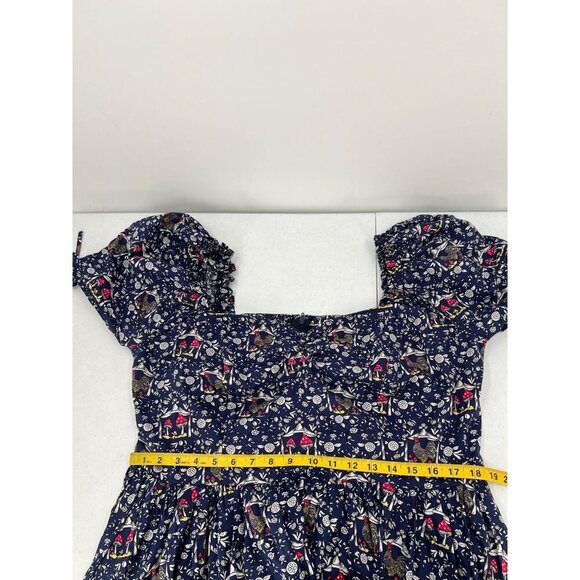 Unique Vintage 1X 16 Mushroom Rooster Print Puff Sleeve Mini Dress Retro - Picture 7 of 12